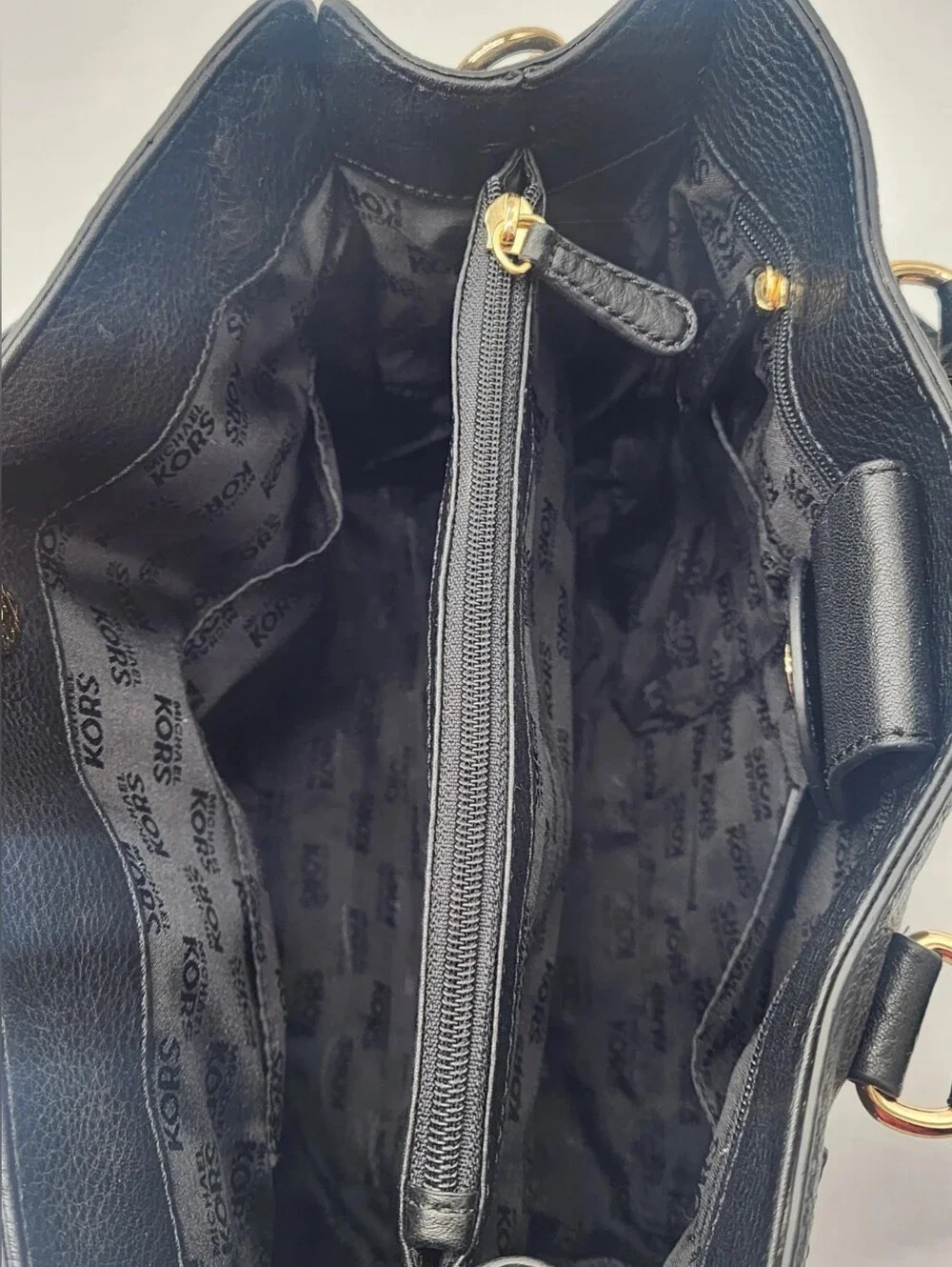 Michael Kors Hamilton Satchel Black Pebbled Leather Gold Hardware
